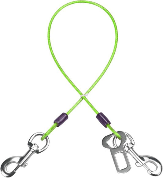 Dog Seat Belt Harness for Car,Dog Seatbelt of Coated Wire Leash Safety Restraint,No Chew Tether Cable Vehicle,Double Clips & Latch(Green, 24 inch/60 CM)