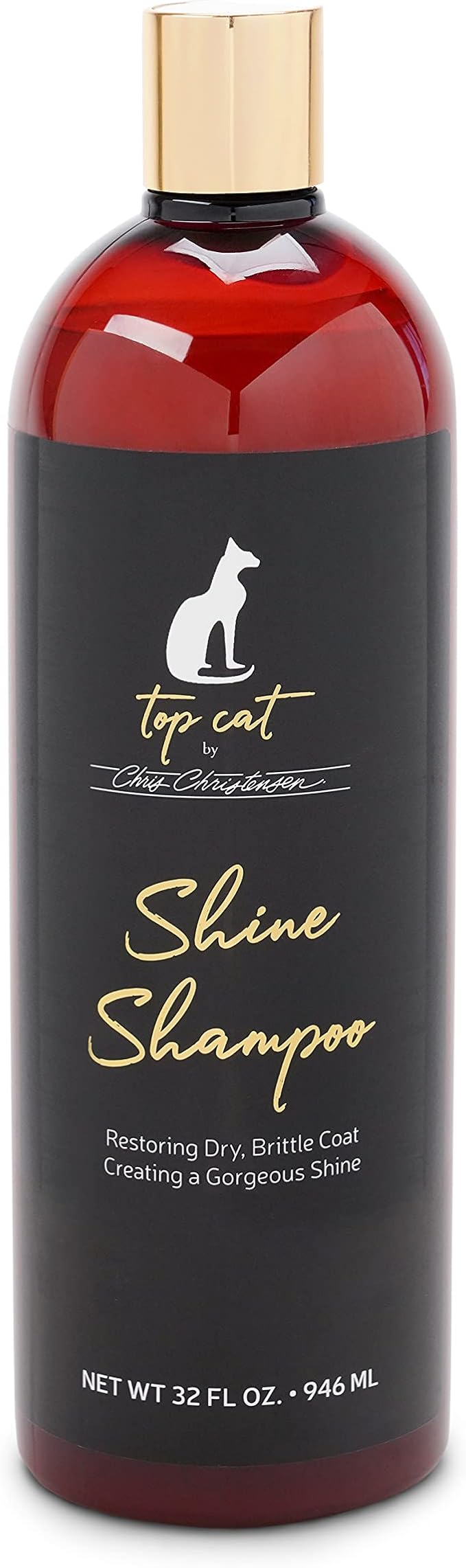 Chris Christensen Top Cat Shine Shampoo for Cats, Groom Like a Professional, Restores Dry & Brittle Coat, Creates a Gorgeous Shine, Made in USA, 32 oz
