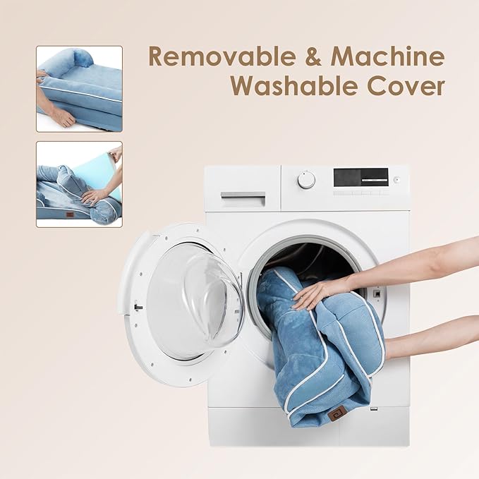 EHEYCIGA Orthopedic Dog Bed for Medium Dogs, Waterproof Memory Foam Medium Dog Beds with Sides, Non-Slip Bottom and Egg-Crate Foam Pet Couch Bed with Washable Removable Cover, Washed Blue