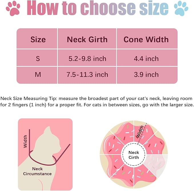 Cat Cone Collar Soft, Adjustable Cat Recovery Collar to Stop Licking After Surgery Protective E Collar for Cats Small Dogs, Dounut M