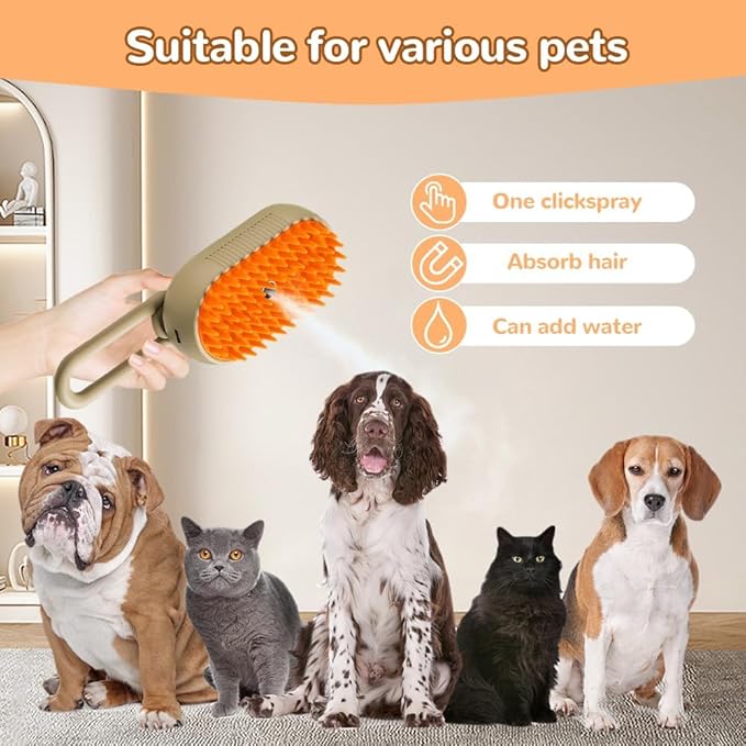 Cat Steam Brush 2025 New Pet Steam Groomer Comb, Painless Grooming Massage, 3 In 1 Water Brush for Cats Dogs (White)