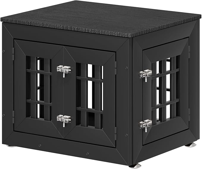 26" Heavy Duty Dog Crate Furniture for Small,Medium and Large Dogs,Rustic Wooden Dog Cage Kennel Indoor Furniture with Waterproof Top,Decorative Pet House Side End Table (Black)