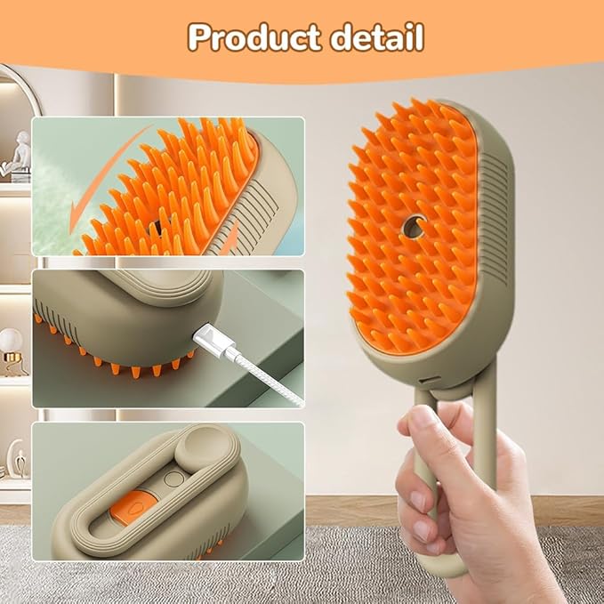 Cat Steam Brush 2025 New Pet Steam Groomer Comb, Painless Grooming Massage, 3 In 1 Water Brush for Cats Dogs (Khaki)