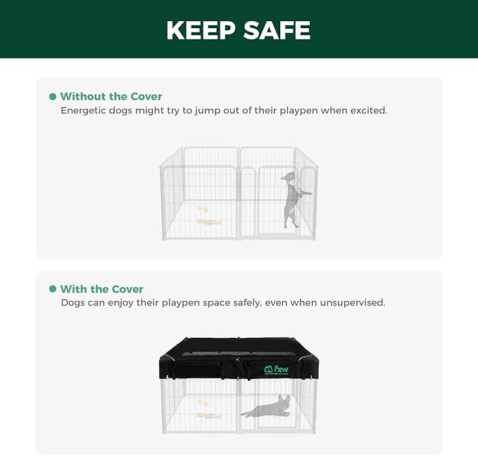 FXW Homeplus Unleashed Indoor Dog Playpen - Stress-Free and Safe Play, Heavy Duty 24 Inch 8 Wire Panels with Playpen Cover for Puppy and Small Dogs, White│Patented