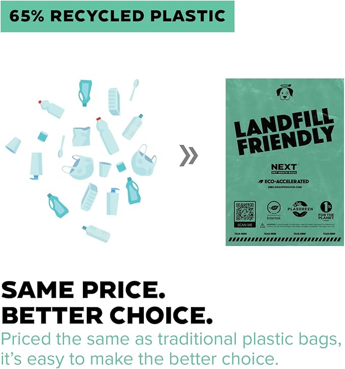 Doggy Do Good Next Pet Waste Bags for Dog Poop, Landfill Friendly, Recycled Plastic, Unscented, Leakproof, Strong, Thick, Earth Friendly, 240 Count