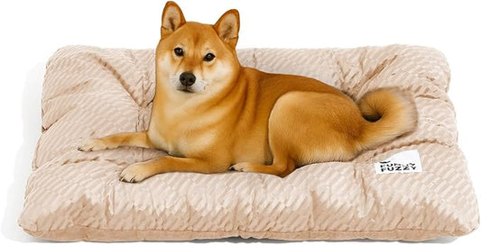 FUNNY FUZZY 2 in 1 Dog Crate Bed Pad for Large Sized Dog, Washable Reversible Pet Soft Mats,Durable Fluffy Kennel Mattress,Indoor Cats, 35" × 23", Beige