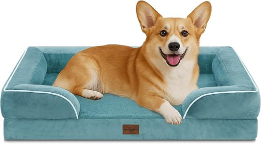 Comfort Expression Medium Dog Beds Waterproof Orthopedic Foam Dog Sofa Beds for Medium Large Dogs Comfy Pet Bed with Washable Removable Cover & Non-Slip Bottom(Medium,Washed Blue)