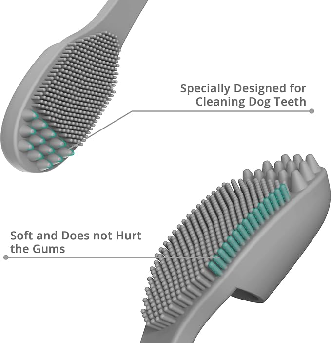 Coomazy Dog Finger Toothbrush, Dog Tooth Brushing Kit with Food Grade Silicone, Easily Clean Teeth Dirt, Suitable for Medium and Large Dogs, 2-Packs, Beige+Grey