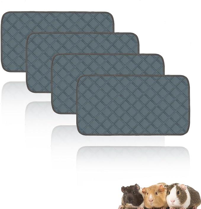 4 Pack Guinea Pig Cage Liners Washable Guinea Pig Bedding Reusable Waterproof Super Absorbent Guinea Pig Pee Pads Anti Slip Mat for Small Animals Rabbit Hamster Rat -28 x 14 Inch