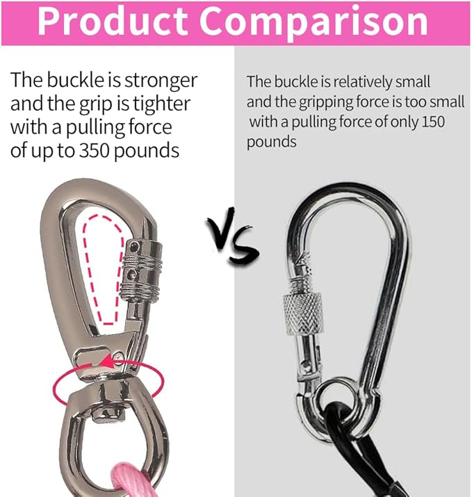 Dog tie Out Cable, 10/20/25/30/50/70/100 feet, Suitable for Dogs up to 350 pounds, Dog Cable with Swivel Buckle, Lightweight, Non-Winding, for Outdoor Camping, Yard Dog Cable (Pink, 10FT)