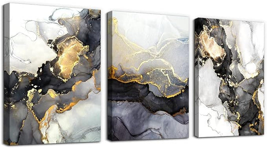 AHUASJART Abstract Canvas Wall Art For Living Room Boho Decor Bedroom Fashion Decors Office Ink Paintings 3 Pcs Framed Pictures Artwork Bathroom Home 16x24''