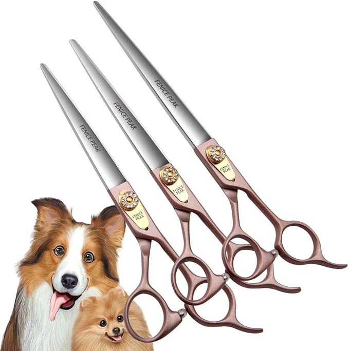 Fenice Peak 8'' Dog Straight Scissors for Grooming 440C Stainless Steel Rose Gold Professional Pet Trimming Scissors Sharp Blades Cutting for Dogs and Cats Shears