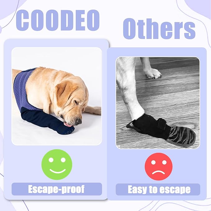 COODEO Dog Socks to Prevent Licking Paws, Healing Boots & Paw Protectors with Non-Slip Bottoms for Wound Protection, Waterproof Sleeve Shoes for Licking（Purple，XL_Right