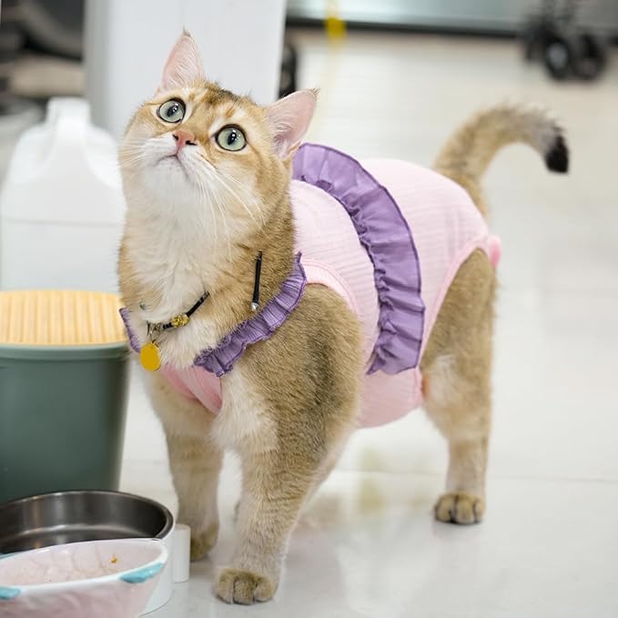 Cat Recovery Suit,Kitten Onesie After Surgery,E-Collar Alternative for Abdominal Wound and Skin Diseases,Soft Breathable Bodysuit After Spay（Pink-s）