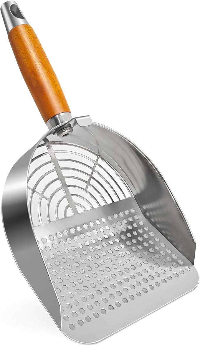 Cat Litter Scoop, Litter Scooper, Metal Cat Litter Scoop, Stainless Steel Cat Litter Scoop, Kitten Pooper Lifter, Kitty Metal Scooper with Holder for Cat Litter Box Round Holes Easy Cleaning