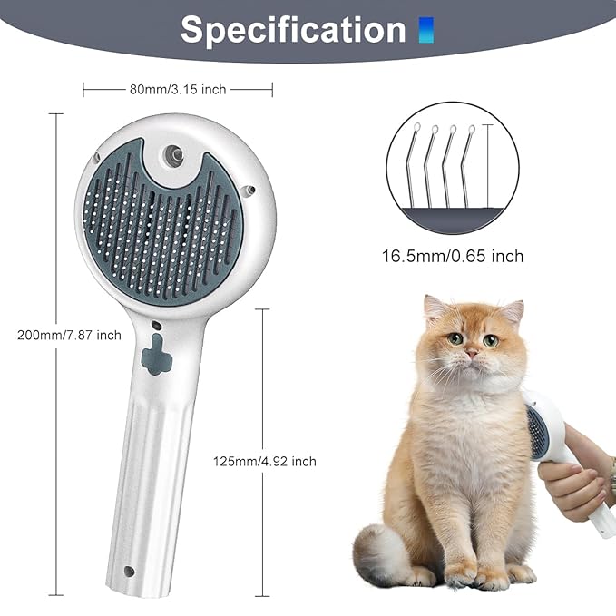 Cat Steam Brush, 3-in-1 Self-Cleaning Pet Grooming Tool with Water Spray, Shedding & Massage Comb for Long & Short Hair Cats and Dogs