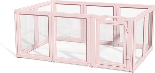 DIY Clear Acrylic Dog Playpen House,Quick Easy Assembly and Disassembly,Strong Floor Suction,Indoor and Outdoor Use,Easy Cleansing Puppy Fence (Skin Pink, 30.3" H, 10PCS)