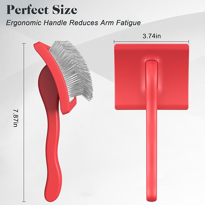 2PCS Slicker Brush for Dogs & Pet Comb,Professional Dog Grooming Brush (Goldendoodles,Poodles,Labradoodles) with Extra Long Pins to Effectively Remove Tangles, Knots and Mats (Red)