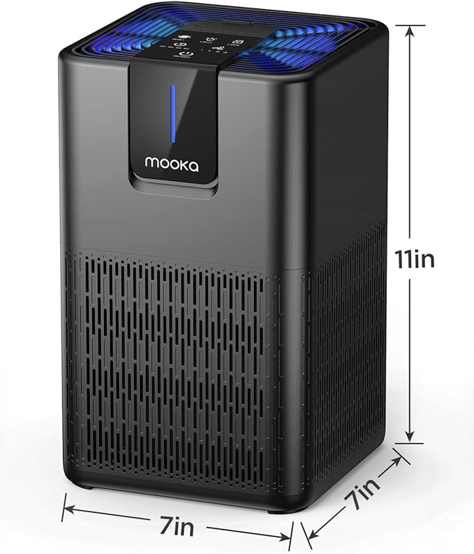 Air Purifiers for Home Large Room Up to 1250 Ft²,MOOKA H13 HEPA Air Purifier for Pets Dust Odor Smoke,Aromatherapy Function,Air Cleaner with 15dB Quiet Sleep Mode for Bedroom Office Living Room,Black