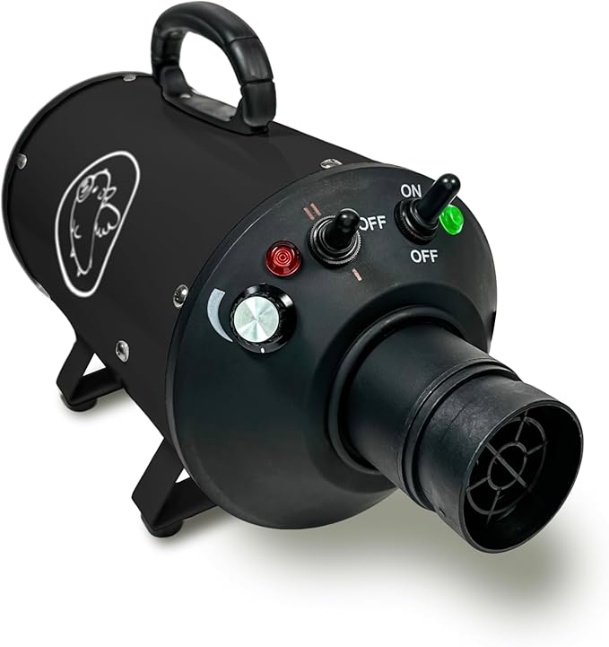 Flying Pig High Velocity Dog Pet Grooming Dryer w/Heater (Flying One, Black w/White Logo)