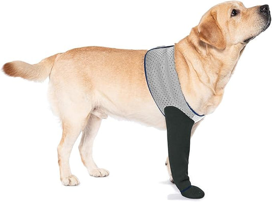 COODEO Dog Socks to Prevent Licking Paws, Healing Boots & Paw Protectors with Non-Slip Bottoms for Wound Protection, Waterproof Sleeve Shoes for Licking（Grey，M_Right