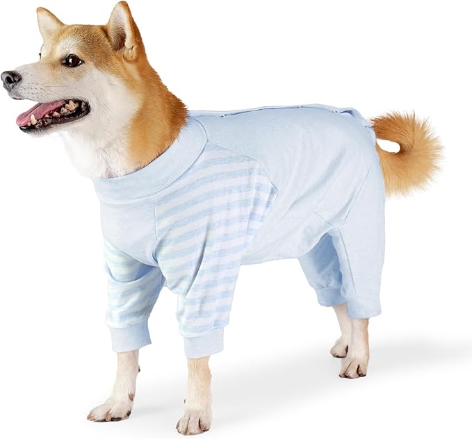 Dog Recovery Suit, Abdominal Wound After Surgery Wear, Anti Licking Bodysuit with Snaps, E-Collar & Cone Alternatives, Long Sleeve Dog Spay Surgical Onesie Prevent Shedding(Medium, Blue)