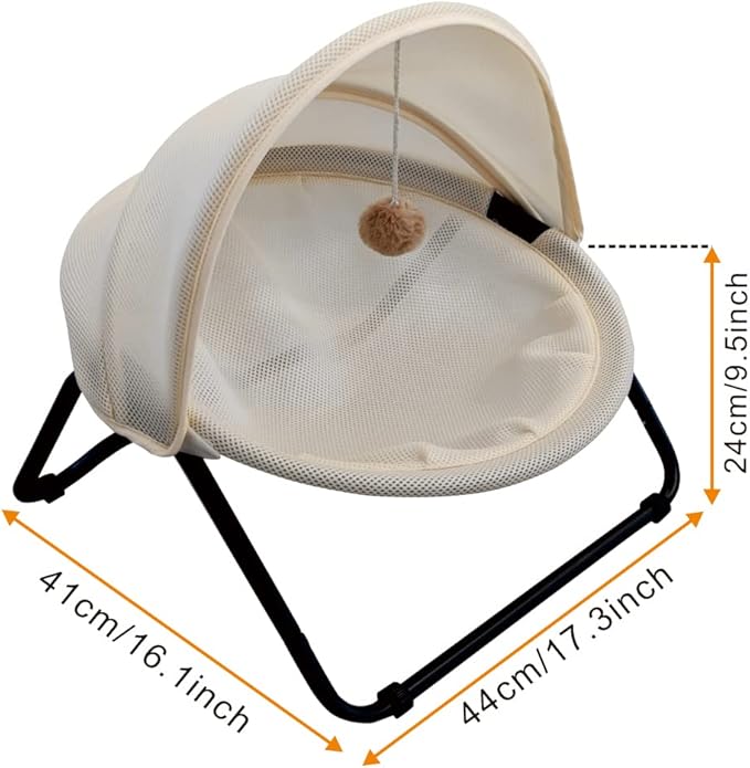 Cat Bed, Pet Hammock Bed for Cats and Dogs, Comfortable and Breathable Elevated Cat & Dog Nest, Easy to Assemble, Cover Removable and Washable, Suitable for Indoor and Outdoor Use (Cream)