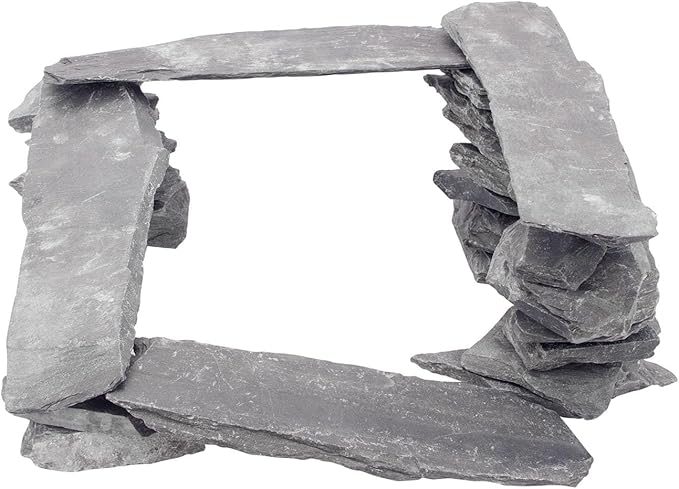 CFKJ [18 Pounds] Natural Slate Stone Rocks, Mix of Rocks About 2 to 5 inches and 4 Piece 8 inches Slate Stone Rocks for Aquascaping, Aquariums, Terrariums, Amphibian Enclosures