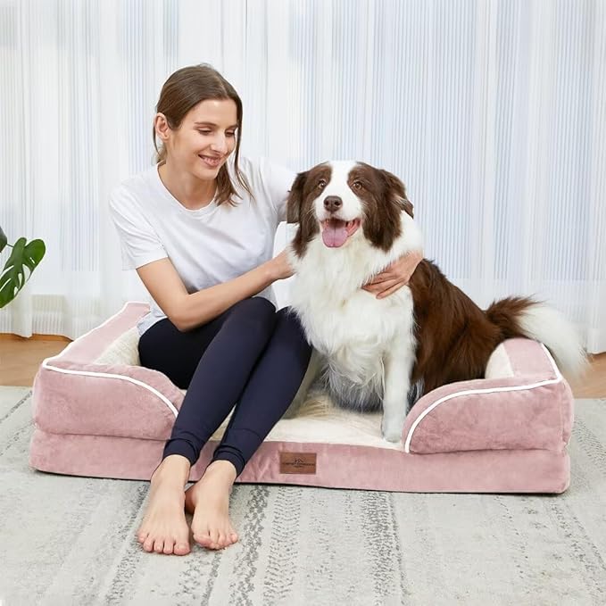 Comfort Expression Large Dog Beds Waterproof Orthopedic Foam Dog Beds for Large Dogs Sofa Comfy Pet Bed with Non-Slip Bottom & Washable Removable Cover(Pink)