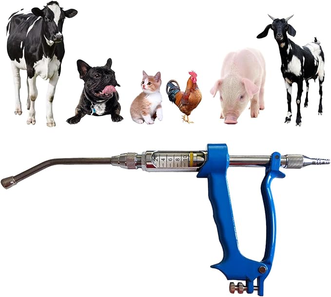 10ML Veterinary Metal Feeding Gun, Continuous Drench Gun Dosing Device Veterinary Adjustable Medicine Dispenser Husbandry Autonomous Feeding Tool, for Pig Cow, Sheep, Horse (Blue, 10ML No Bottle)
