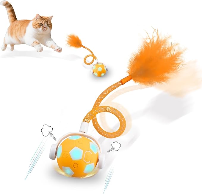 Cat Toy Ball,Interactive Cat Toy Ball with 3 Modes for Indoor Cat,The 2025 Generation Self Moving Cats Toy,Rolling Cats Toy with Feather & Bells for Bored Cats & Small dogs,Touch to Activate (Orange)