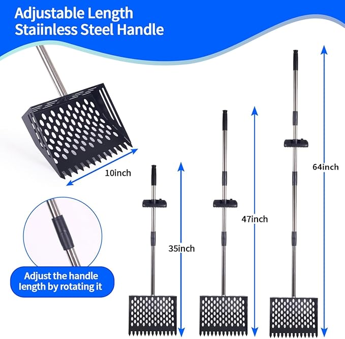 Chicken Poop Scooper, 2-in-1 Coop Litter Scoop, Heavy Duty Metal Adjustable Shovel for Sand/Litter