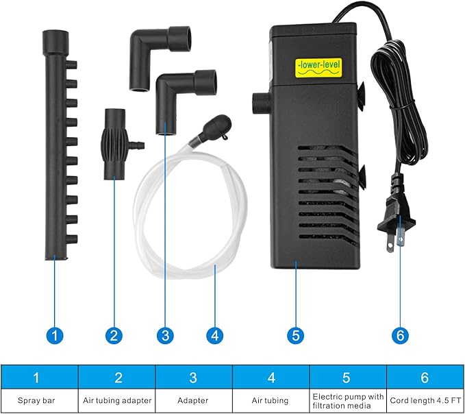 DOMICA Internal Aquarium Filter with Aeration System 100GPH 5W Power Filter for 5 to 15 Gallons Fish Tank, Submersible Fish Tank Filter