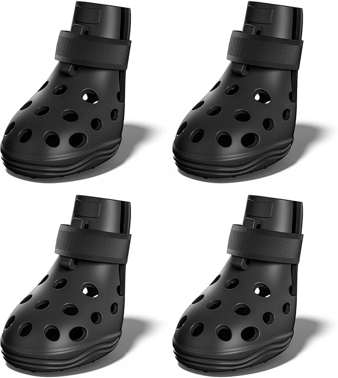 Dog Shoes for Hot Pavement, Breathable Dog Boots Paw Protectors with Adjustable Straps & Non-Slip Sole, Easy On & Off, Waterproof, Easy-Cleaning (Black, L)