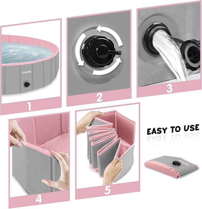 Furrybaby Dog Pool, Kiddie Pool Hard Plastic Foldable Dog Pools for Large Dogs Portable Pet Doggie Wading Swimming (Pink 47'') Indoor and Outdoor