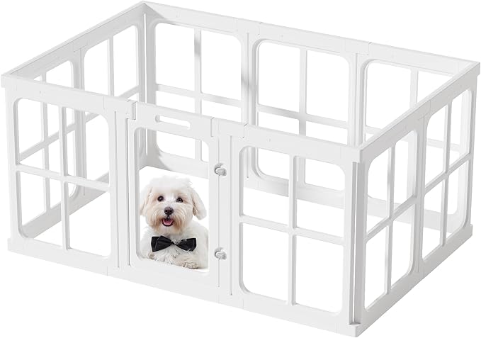 Clear Acrylic Dog Playpen with Door, for Puppy Cat Rabbit Transparent Pet Pen, Dog Playpen Indoor, Dog Fence, Easy Assemble & Cleaning Dog Pen for Small & Medium Dogs (23.6“ Height, 10PCS)