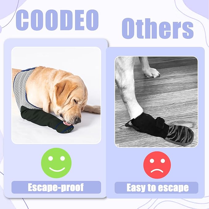 COODEO Dog Socks to Prevent Licking Paws, Healing Boots & Paw Protectors with Non-Slip Bottoms for Wound Protection, Waterproof Sleeve Shoes for Licking（Grey，2XL_Left