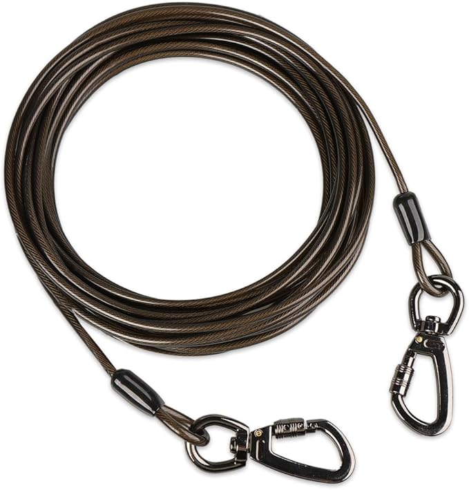 Dog tie Out Cable, 10/20/25/30/50/70/100 feet, Suitable for Dogs up to 350 pounds, Dog Cable with Swivel Buckle, Lightweight, Non-Winding, for Outdoor Camping, Yard Dog Cable (Black, 50FT)