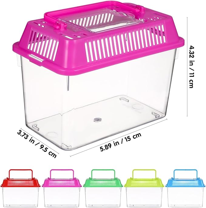 5pcs Small Fish Carrier with Breathable Lids, Portable Betta Fish Tank, Clear Breeding Boxes for Lizard, Turtle, Tarantula（Assorted Color）