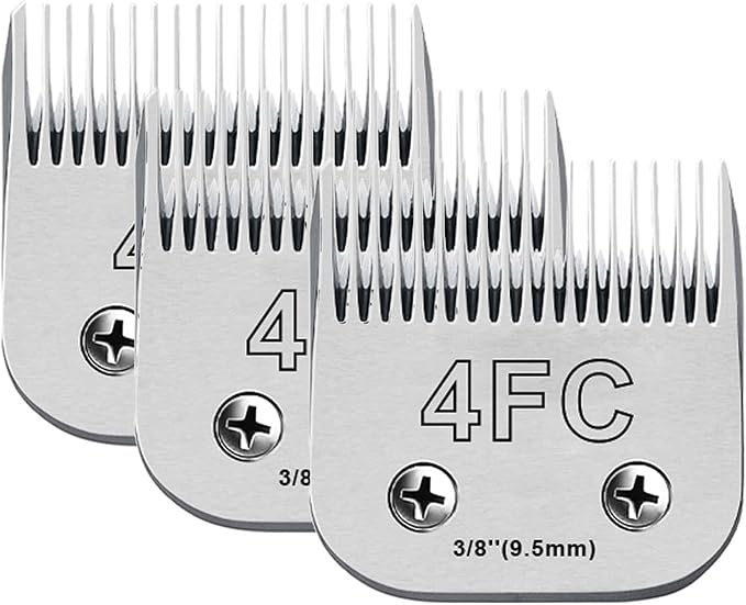 3Pack 4FC Blades for Dog Grooming Blades Compatible with Andis,Oster A5,Wahl km10 Dog Clippers,Detachable Dog Clipper Blade for Dog Cat Horse Animal,Size-#4FC, 3/8-Inch Cut Length (9.5mm)