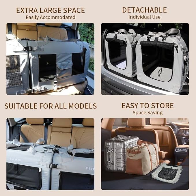 Extra Large Cat Carrier Soft Sided, Portable Small Dog Carrier for 2 Cats, 24"x16.5"x16" Car Travel Folding Comfortable Design with Litter Box and Bowls, Grey-2+ Litter Box+ Bowl*2