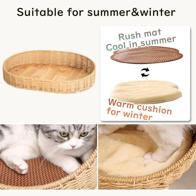 48'' Cat Tree for Large Cats, Modern Cat Tree Multi-Level Condo with Natural Wood, Cat Activity Centre for Medium and Big Pets (White LS02)