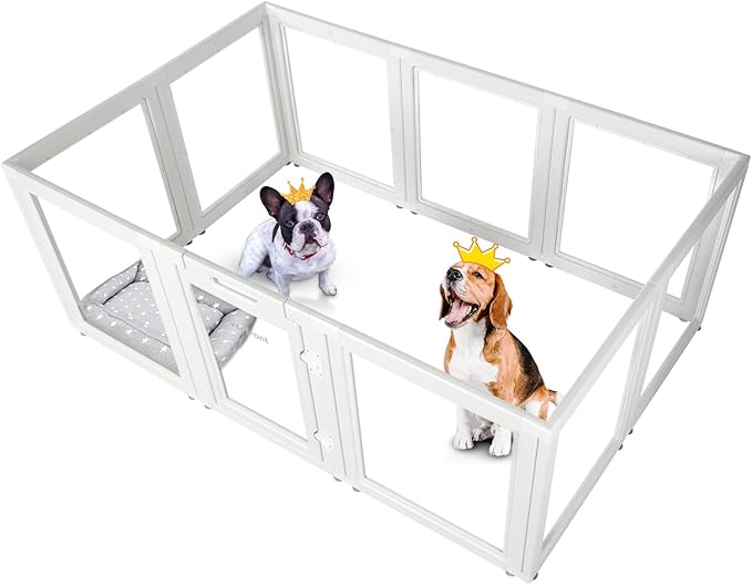 Clear Acrylic Plastic Dog Playpen - Clear Dog Play Pen - Easy Assemble Acrylic Dog Playpen - Puppy Playpen, Cat Playpen, Small Animal Playpen, Dog Play Pen Indoors (White, 30.3" H, 10PCS)