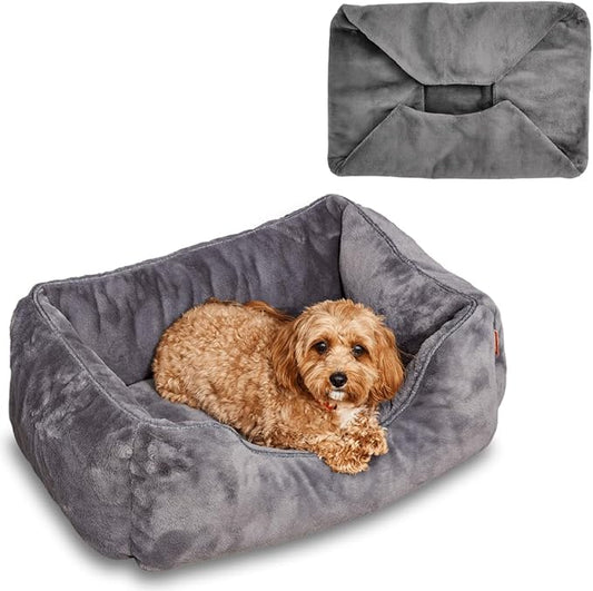 FUZI Luxury Aesthetic Dog Bed with Extra Cover for Small Dogs, Washable Pet Couch, Pet Bed with Sides, Non-Slip Bottom, Soft & Durable Calming Dog Bed, Faux Rabbit Fur, Small 25.1x16.75x9.5 Dark Grey