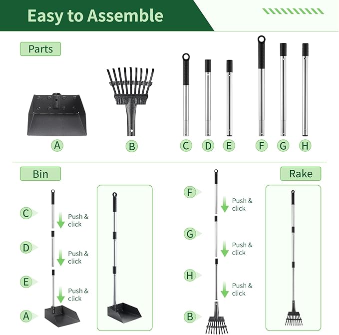 Dog Pooper Scooper, Dog Poop Trash Can Set with Removable Inner Bucket, Long Handle Rake, 150 Waste Bags, Easy Pick Up Poop Scooper, 20L Dog Poop Trash Bin for Small/Large Dog Families