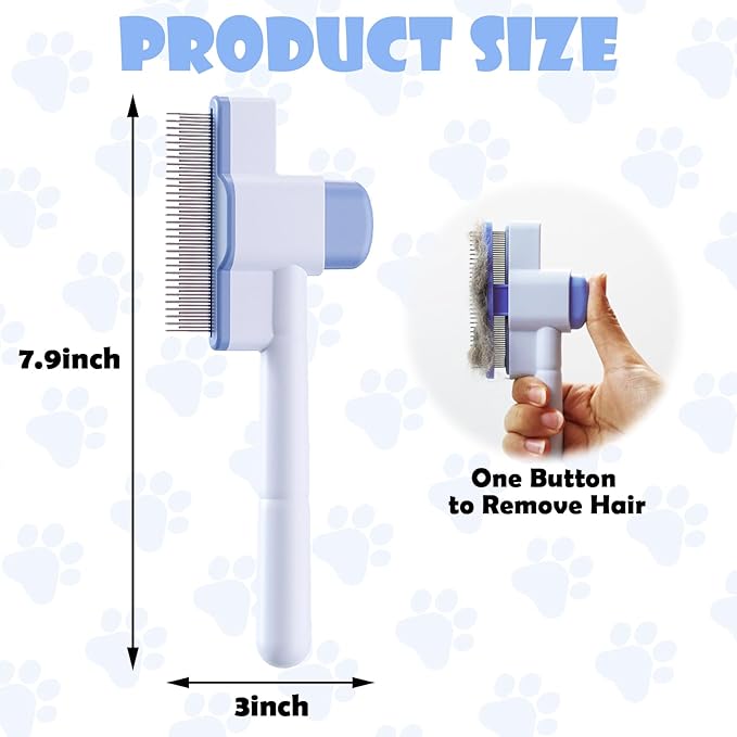 Cat Comb Pet Comb Self Cleaning Upgraded Cat Brush for Long Haired Cats & Dogs, Blue