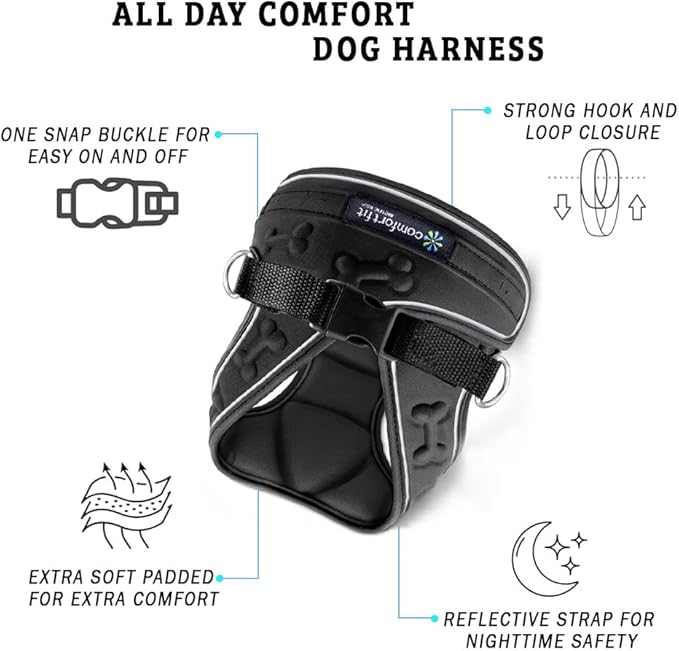 Comfort Fit Step-in Dog Harness for Small Medium Dogs – XS Black – No Pull, Soft Padded, Reflective Vest – Escape Proof Adjustable Puppy Harness for Walking, Training, Service & Everyday Use