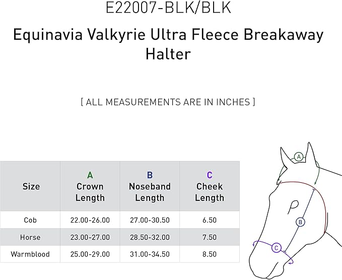 Equinavia Valkyrie Soft Ultra Fleece Padded Adjustable Breakaway Horse Halter - Black/Black - Horse