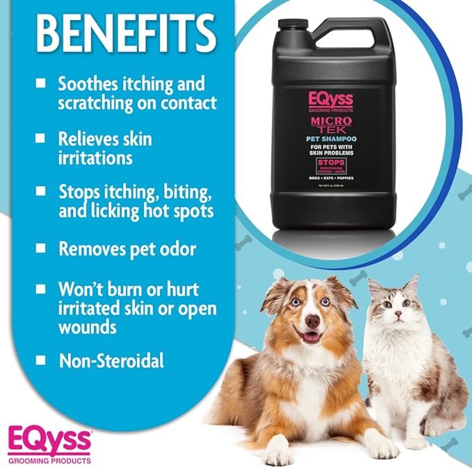 EQyss Micro-Tek Pet Shampoo - Soothes Dry Irritated Skin on Contact, Stops Itching, Scratching, Biting, Licking Hot Spots - for Cats & Dogs (128 oz)