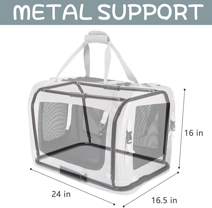 Extra Large Cat Carrier Soft Sided, Portable Small Dog Carrier for 2 Cats, 24"x16.5"x16" Car Travel Folding Comfortable Design with Bowl, Grey